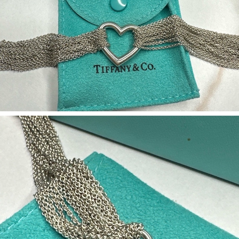 Tiffany & Co Multi Strand Mesh Love Heart Toggle Necklace and Bracelet w bagbox.